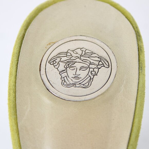 Versace Heels Sz 37 Lime Green Gold Studded Leather Suede AS IS 3" Heels - Picture 13 of 16